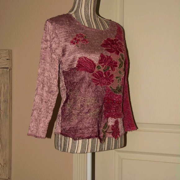 Alberto Makali Gorgeous Mixed Fabric Top Size Large - Picture 4 of 9